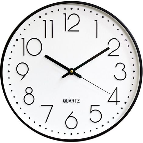 royaluxe - Horloge 12 pouces horloge murale ronde horloge à quartz , cadre noir et fond blanc , 30430cm, (1/5)