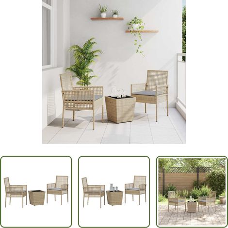 Table jardin - Ensemble bistro de jardin 3 pcs Beige polyrotin (1/5)