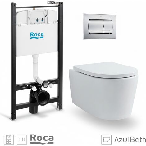 Pack WC Bastidor empotrado ROCA Active cisterna y pulsador cromo mat con inodoro suspendido Tornado Lia blanco de AzulBath