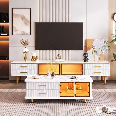 Meuble TV et table basse modulaires blanc avec rangement (1/5)