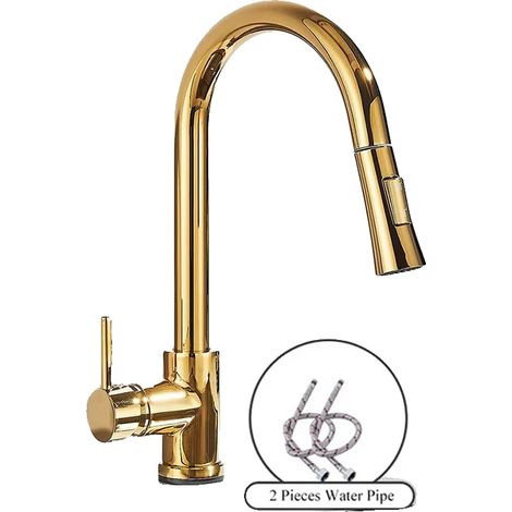 Grifo de cocina con rociador extraíble, diseño para montaje sobre encimera, color dorado. (1/2)