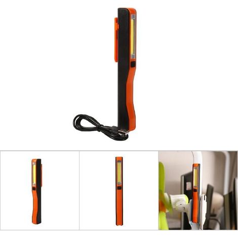 BelleRise - Mini lampe LED USB – COB 3W – Rechargeable, aimant 180° – camping, garage – orange (1/5)