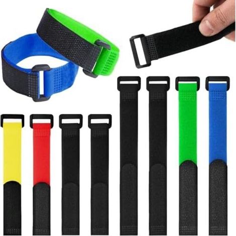 Lot de 8 sangles câble auto-agrippantes, réutilisables, durables et fonctionnelles avec boucles, auto-agrippantes réglables pour vélo stationnaire, pneus, casque - (1/5)