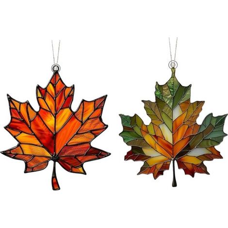 Ornements de feuilles d'érable pailletées avec corde de suspension - Décoration murale en acrylique - Décoration de feuilles d'automne - 2 pièces (1/5)