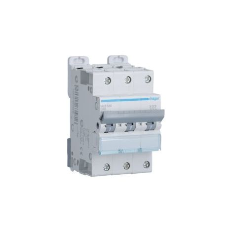 Disjoncteur 3 Pôles 6-10kA courbe D 20A 3 modules HAGER NGT320