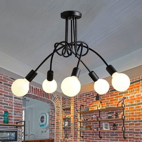 Plafoniere Creativo, 5 Luci Lampadario a Soffitto in Industriale Stile, Illuminazione a Form di Spider con Supporto E27 per Cucina Camera da Letto (Nero) (1/5)