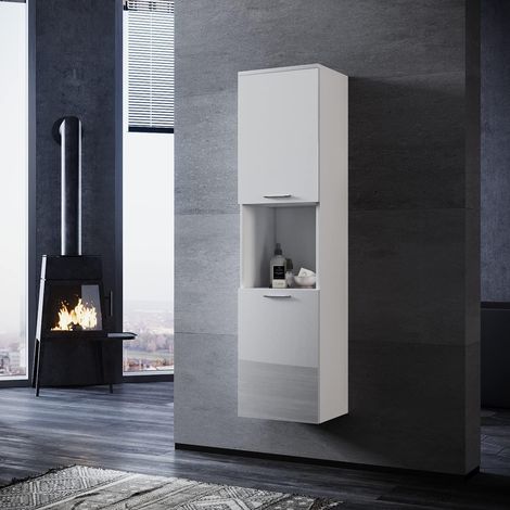 SONNI Badezimmer Hochschrank Weiss 130 x 33 x 28 cm badezimmerschrank Schmal hängend Badezimmermöbel (1/5)
