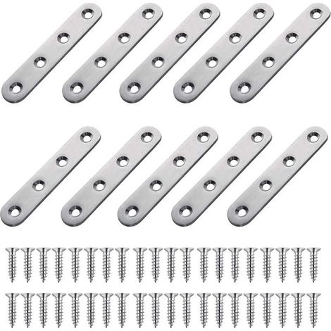 Equerre Plate Fixation Inox,10 Pièces Pattes D'assemblage Perforée Plates Metal, Supports de Fixation Droits Plats(77x16mm) (1/5)