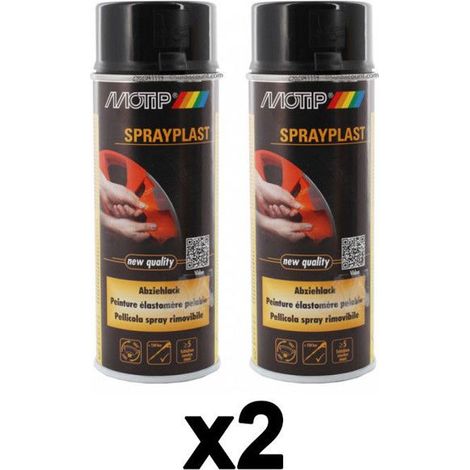 Peinture pelable - MOTIP - Sprayplast - Noir brillant - 400 ml - 2 aérosols