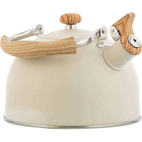 Wasserkocher aus Edelstahl für alle Herdarten, 2,5 l, mit Pfeife und hitzebeständigem Holzgriff (1/5)
