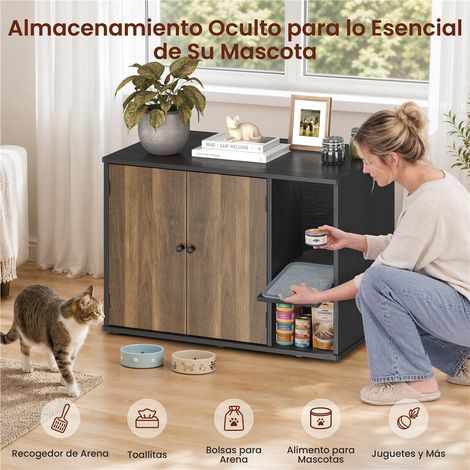 Homevive Armario para Arenero de Gatos con Tabla Rascadora, Negro y Nogal (1/5)