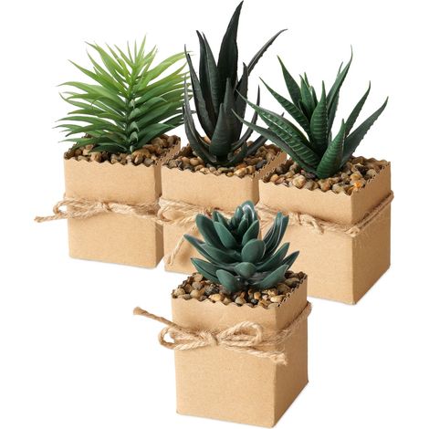 Künstliche Sukkulente im Papier Topf 6 x 5 cm - 4er Set - Deko Kunstpflanze mit Blumentopf - Tischdeko Kunstblume Zimmerpflanze Dekoblume künstlich
