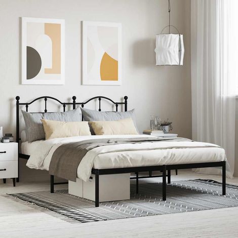 Cadre de lit métal sans matelas avec tête de lit noir 140x190cm (1/5)