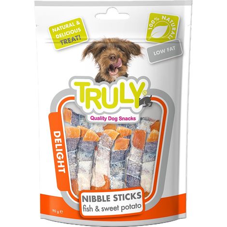 Truly Dog Hundeleckerlis 90g Packung – Süßkartoffeln in Fischhaut gewickelt (1/2)