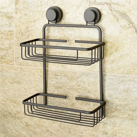 Exagonshop Mensola vasca doccia a muro 2 ripiani grigio metallico
