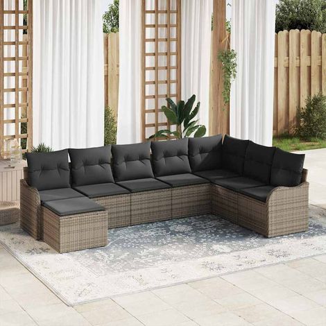 vidaXL Garten-Sofa-Set mit Kissen 8 pcs Grau Poly Rattan (1/5)