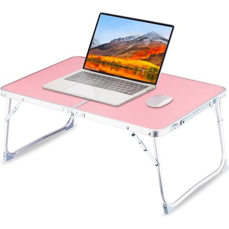 Table d'ordinateur portable pliable - Mini table de camping portable avec rangement, plateau de petit-déjeuner au lit, support pour ordinateur portable et pupitre de lecture (rose) (1/5)