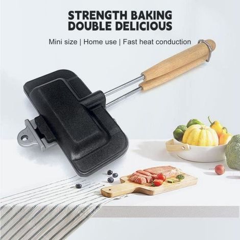 GAT13788-Poêle à sandwich double face machine à sandwich idéale poêle à frire pliable pour le petit-déjeuner au fromage grillé (1/4)