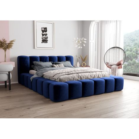 Lit Rembourré Vero - Bleu Foncé - 200x200 Cm - Lit Double - Lit Avec Rangement - Matelas À Ressorts Bonnell (1/4)