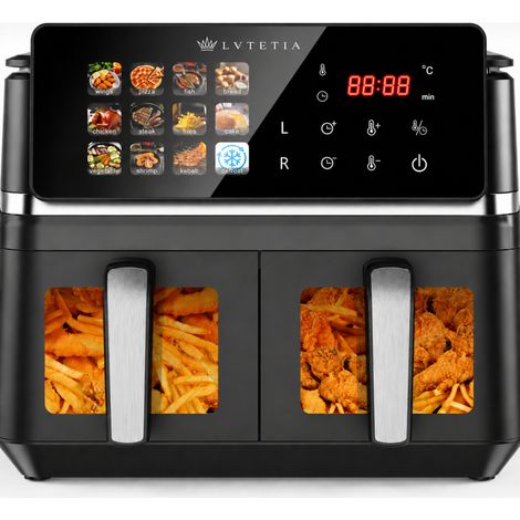 Air Fryer LVTETIA BW-IP8018D, double panier avec fenêtre, Friteuse sans huile grande capacité 9L, 2000W, 12 programmes intuitifs