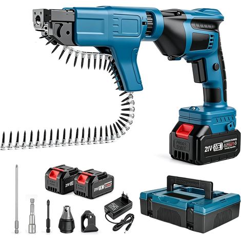 Visseuse Cloisons Sèches Sans Fil, Visseuse avec Alimentation Automatique, 2 Batteries 21V et Chargeur, Moteur Sans Brosse, Lampe de Travail LED, Compatible avec Vis PH de 15 à 35 mm (1/5)