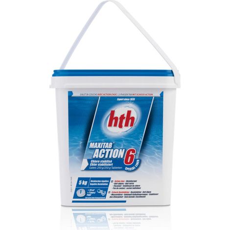 Chlore multiaction HTH MAXITAB Action 6 - Galets bi-couche 250 g. - 5 kg (1/4)