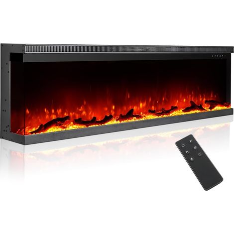 Cheminée Electrique à 3 Faces avec 3 Possibilités D'installation, Cheminée Encastrée dans Un Mur Multimédia, Effet de Flamme Electrique avec 9 Couleurs, 1800W, 153cm/60inch, Noir (1/5)