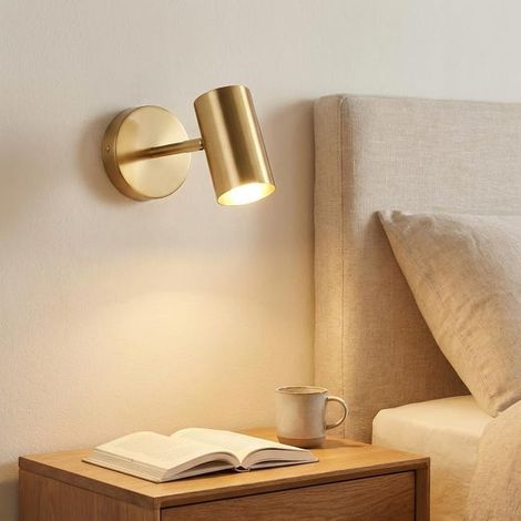 Aplique de pared LED de metal dorado, lámpara de mesita de noche de estilo industrial moderno, iluminación tricolor de estilo retro minimalista. (1/5)