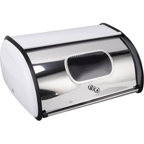 Bread box, bread rack, bread container with small window for kitchen countertop, white (1/5)
