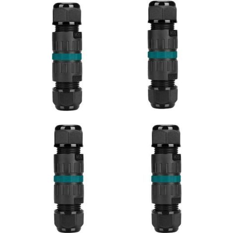 Connecteurs électriques étanches IP68 Lot de 4 – Prise 3 broches pour câble 9–12 mm, boîte de dérivation extérieure jardin/souterrain (1/4)