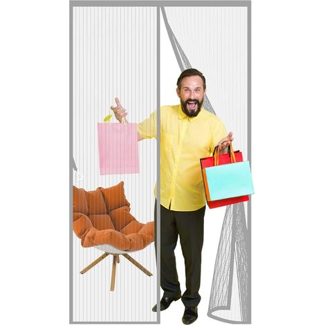 Mosquitera magnética para puertas y ventanas, 125 x 255 cm, fácil instalación sin herramientas, cortina antimosquitos, tiras desmontables de cierre automático para puertas, color gris. (1/5)