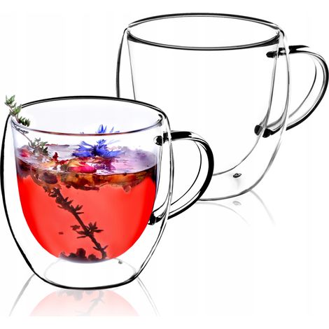 KADAX doppelwandige Glas Tasse, 250 ml, Glas mit breitem Griff, Trinkglas, 2 (1/5)