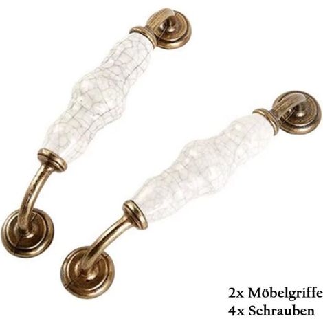 2pcs poignées de porte, poignées de meubles vintage poignée en céramique minimalisme ensemble de rénovation pour portes de chambre poignées de meubles avec grain fissuré pour tiroirs et armoire 128mm (1/4)