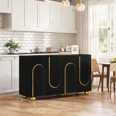 Buffet 4 portes 140 x 40 x 74 cm noir avec décor doré en arcs (1/5)