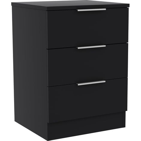 Trega 3 Drawer Bedside Table Nightstand Bedroom Storage, H 50 x W 39 x D 28 cm, Black