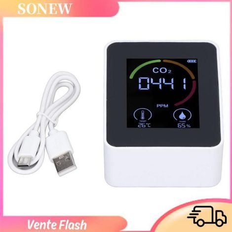 Détecteur Qualité Air - CO2 TVOC Température Humidité - Bureau Chambre Gym - 9x7x3,5 cm - 180 g (1/5)