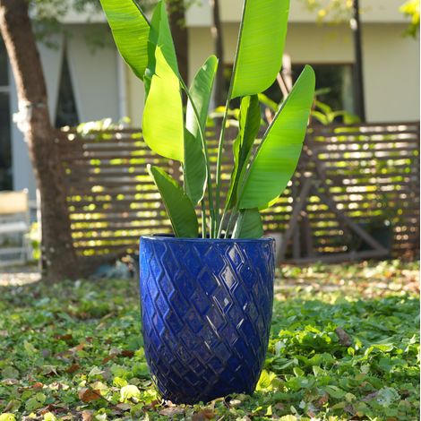 Großer Keramik-Blumentopf 42 x 54 cm, Marineblau, atmungsaktiv & drainierend – MEUBLIV (1/5)