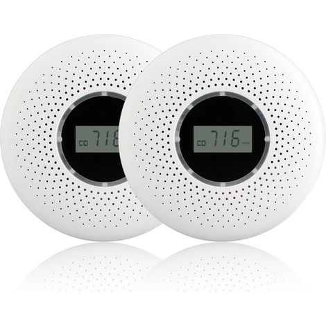 Détecteur combiné fumée et monoxyde de carbone avec écran LCD, alarme sonore et visuelle, portable, 2 pièces, piles non incluses (1/5)