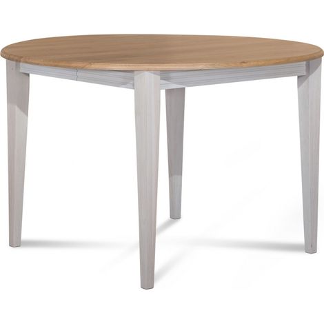 Hellin – Table ronde extensible en chêne massif D105 – 4 pieds fuselés – Allonge centrale 40cm – Extension jusqu'à 225cm