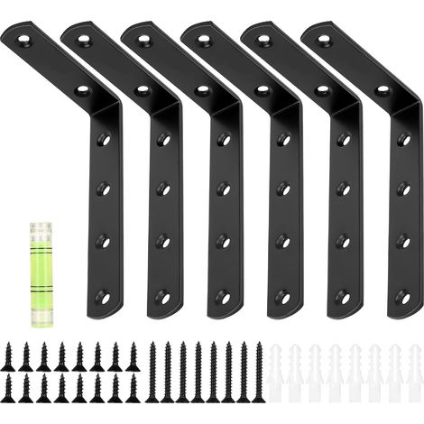 6Pcs Équerres support étagère noires 125×75mm (1/5)