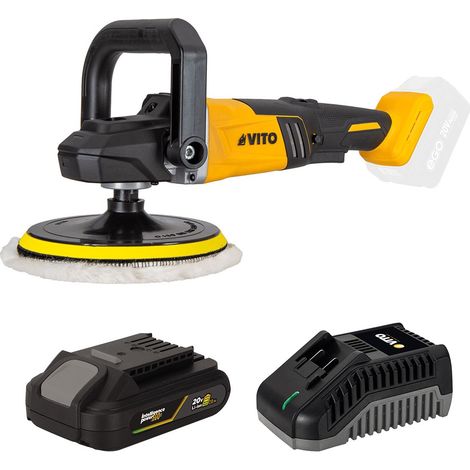 Polisseuse sans fil 20V Brushless + Batterie lithium 2Ah + 2 Tampons de polissage Ø 180mm Chargeur VITO (1/5)