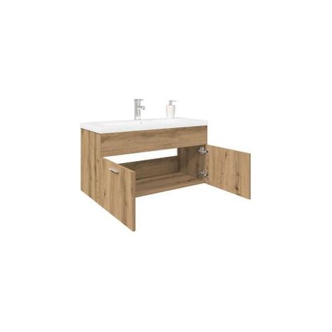 Meuble lavabo et bassin intégré chêne artisanal bois ingénierie