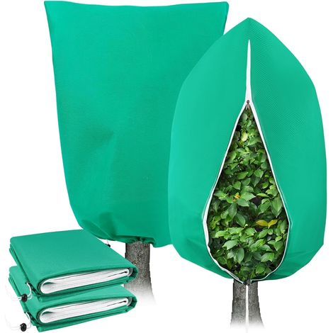Lot de 2 housses de protection pour plantes (80 cm x 120 cm) – Grandes housses de protection hivernale contre le gel, avec fermeture et cordon de serrage, pour arbustes d'extérieur. (1/5)