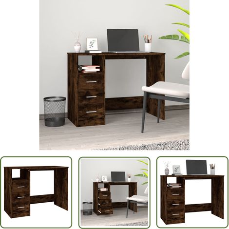 Bureau avec tiroirs Bureau informatique Bureau d'écriture d'étude Chêne fumé 102x50x76 cm Bois d'ingénierie BZRNR491732 MaisonChic (1/5)