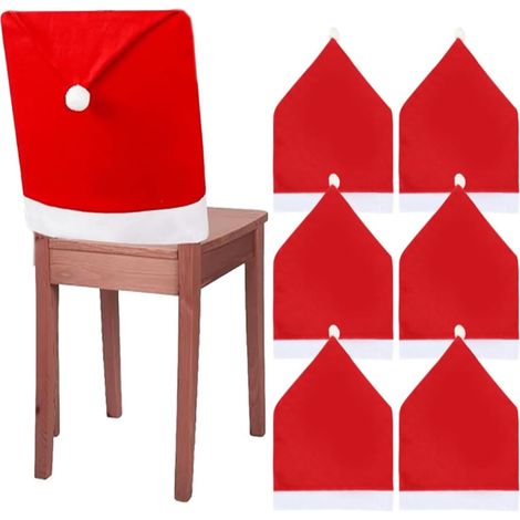 Housse de Chaise Noel, 4 Couverture de Chaise père noël Bonnet de Chaise Noël, Christmas Chair Cover pour Décoration de Noël Dîner Party-Chapeau de Chaise Noël (1/5)