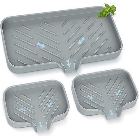 Porte-savon de cuisine, plateau d'évier, porte-éponge, porte-savon en silicone de qualité supérieure avec drainage automatique pour salle de bain, cuisine, comptoir et évier. (1/5)