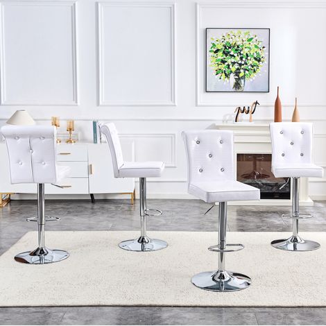 Silla de comedor de PVC blanco con efecto cocodrilo, detalles cristal, acolchada e impermeable (1/5)