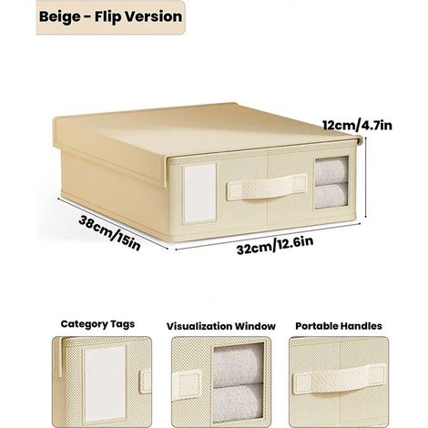 Boîte de rangement pour draps (marron clair) avec fenêtre de visualisation et poignée. (1/5)