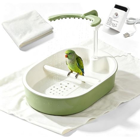 Baignoire automatique pour oiseaux avec pompe et support étanche : 31,5 x 24,5 x 8,5 cm - Baignoire pour oiseaux avec valve de régulation automatique de l'eau, circulation automatique de (1/5)