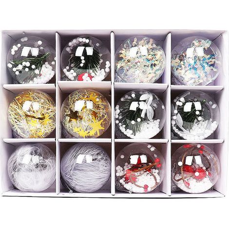 12 boules décoratives en plastique réutilisables pour Noël, à remplir de bonbons, photos et miniatures. (1/3)